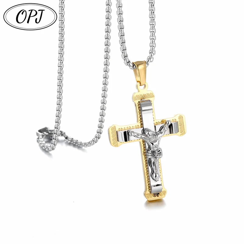 

OPJ Stainless Steel Link Chain Charm Necklace New Vintage Fashionable High Quality Villain Cross Pendant border Source