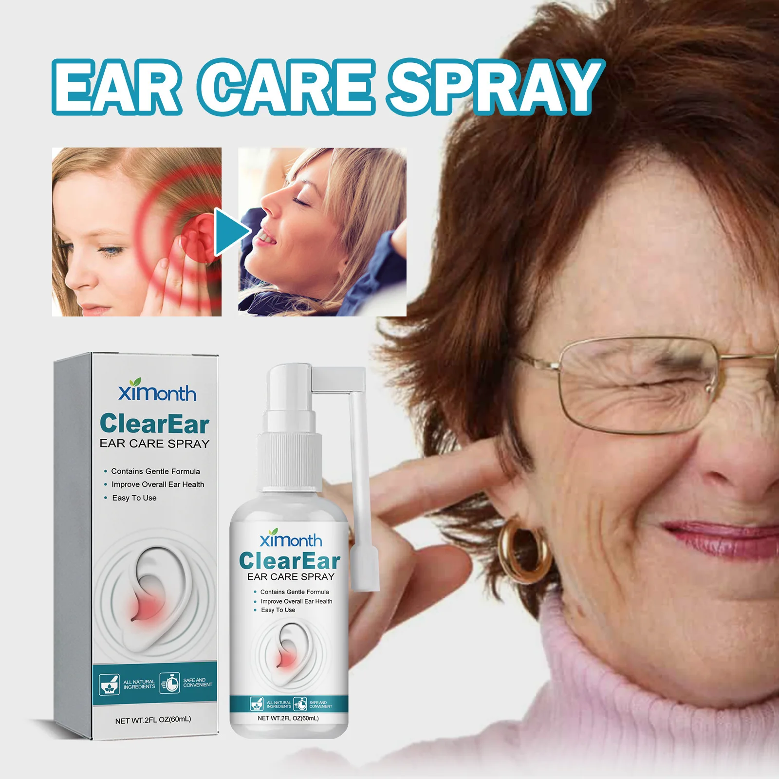 

60ml Tinnitus Care Spray Relieve Dizziness Tinnitus Ear Back and Ear Discomfort Caree Spray Ear Care Health Cares