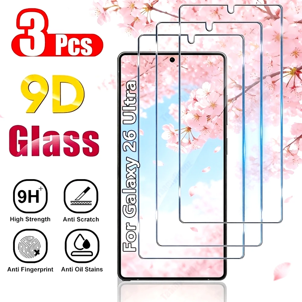 3Pcs Ultra Clear Screen Protector for Samsung Galaxy S26 S25 S24 Ultra S23 S22 S21 Plus S26 S25 Edge 9H Hardness Tempered Glass