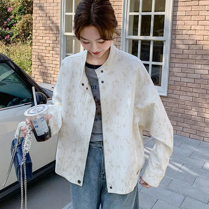 

Flip Collar Short Jacket For Women's Spring And Autumn 2025 New Fashion Casual Loose Tie Dye Jacket Top