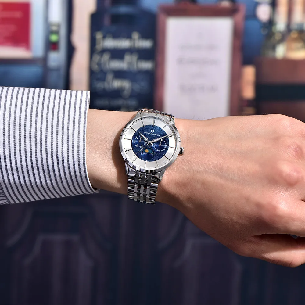 2025 Pagani Design ساعة كوارتز رجالية جديدة Moonphase للأعمال 100 متر مقاومة للماء من زجاج الياقوت ساعة كوارتز متعددة الوظائف للرجال