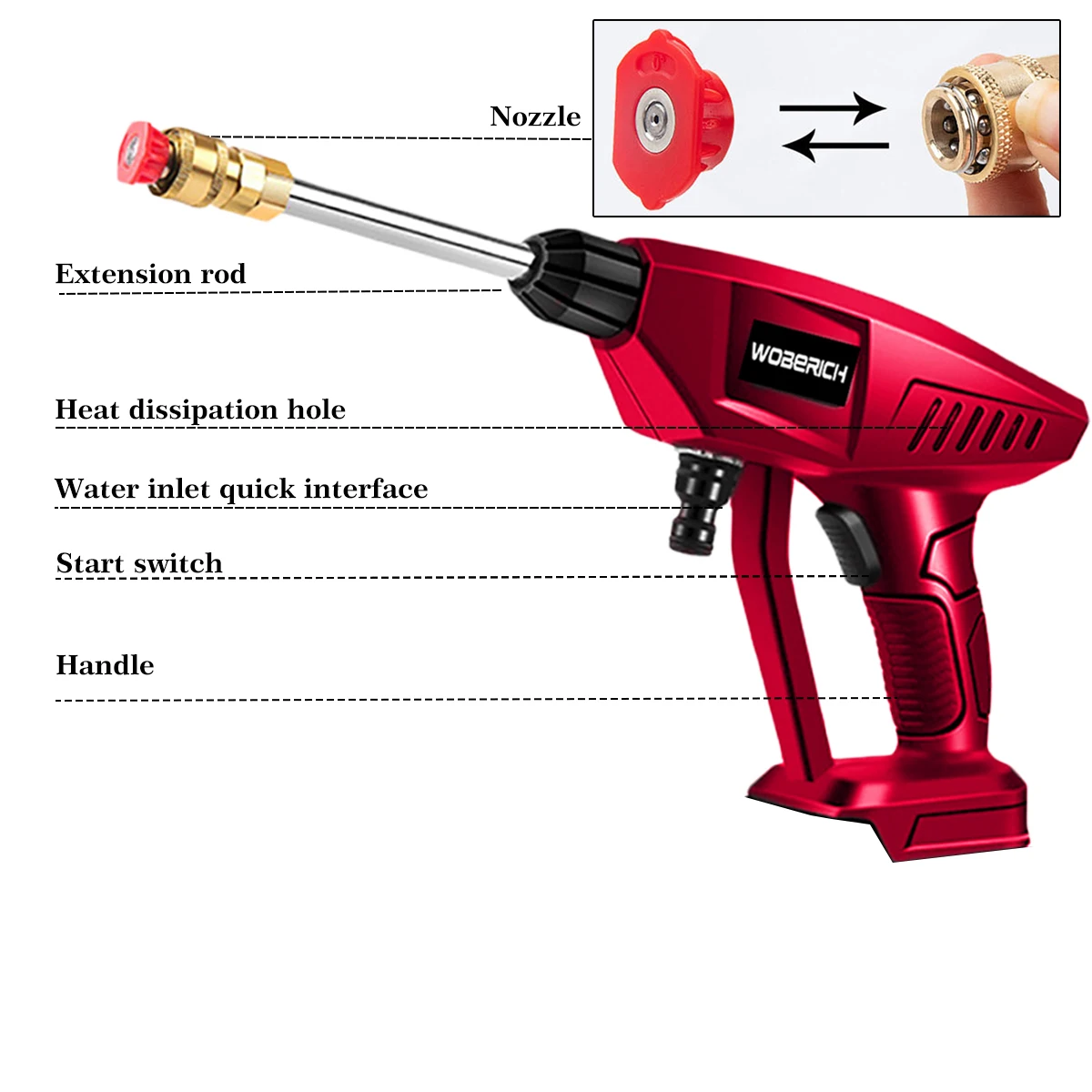 Rosso portatile Cordless idropulitrice ad alta pressione rondella pistola ad acqua a spruzzo autolavaggio macchina per la pulizia dell\'acqua a