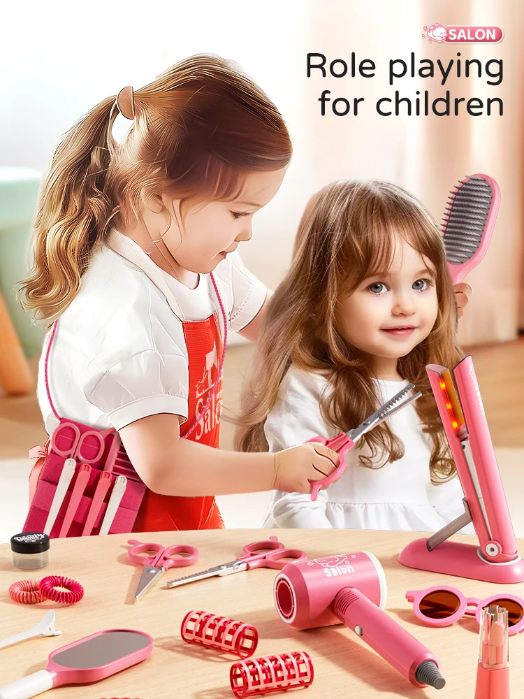 Juguetes de maquillaje para niños, Kit de simulación de corte de pelo, secador de pelo, juego de rol, Juguetes Educativos para niñas, regalos de