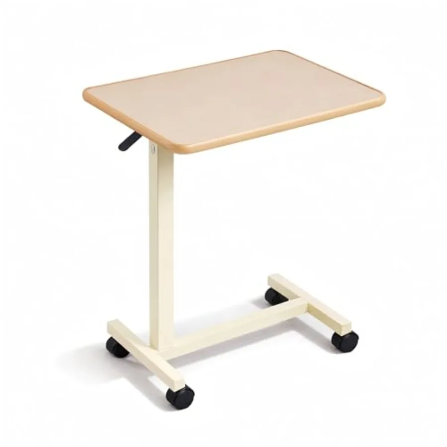 

Adjustable Overbed Table with Wheels Pneumatic Height Lift Rolling Bedside Table Standing Desk for Home and Office Use Ideal fo