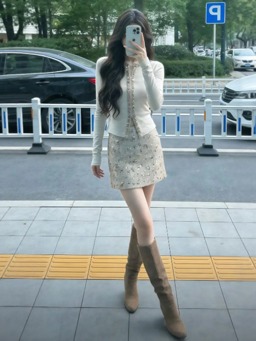 

Retro Faionable Knitted Sweater And Skirt Two-Piece Set Ele Spring Outfit Comfortable Cotton Blend Long Sve