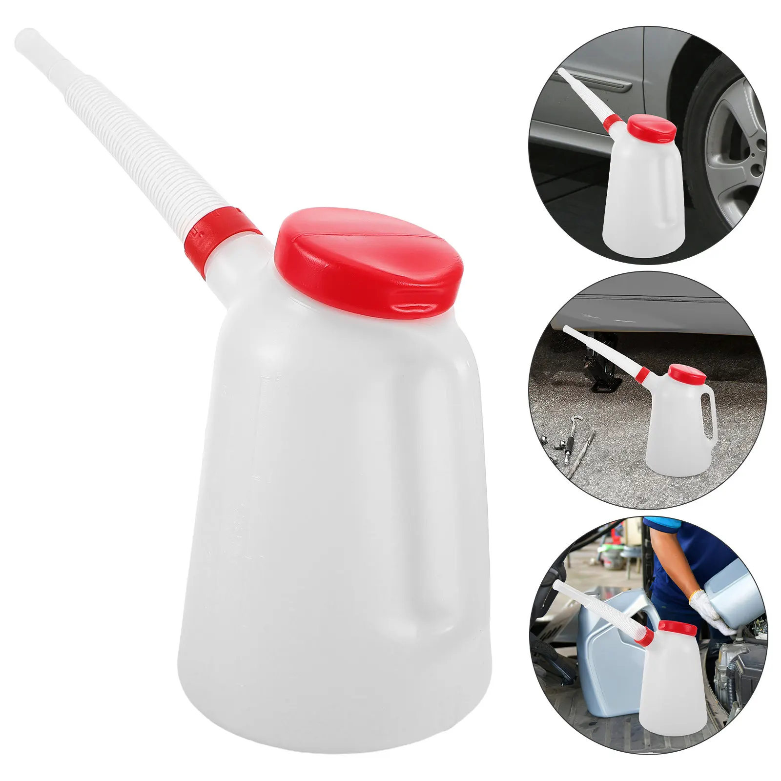 Red Plastic 5L Oil Injector with Extra Long Spout and Clear Scale Markings for Precise Engine Oil Dispensing Car Boat