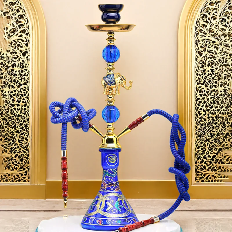 

Elephant Blue,21in\53cm Medium,Double Hose 2,Bar Shisha Full Set Luxury Smoking Pipe Hookah Set,Glass Vase,Ceramics bowl