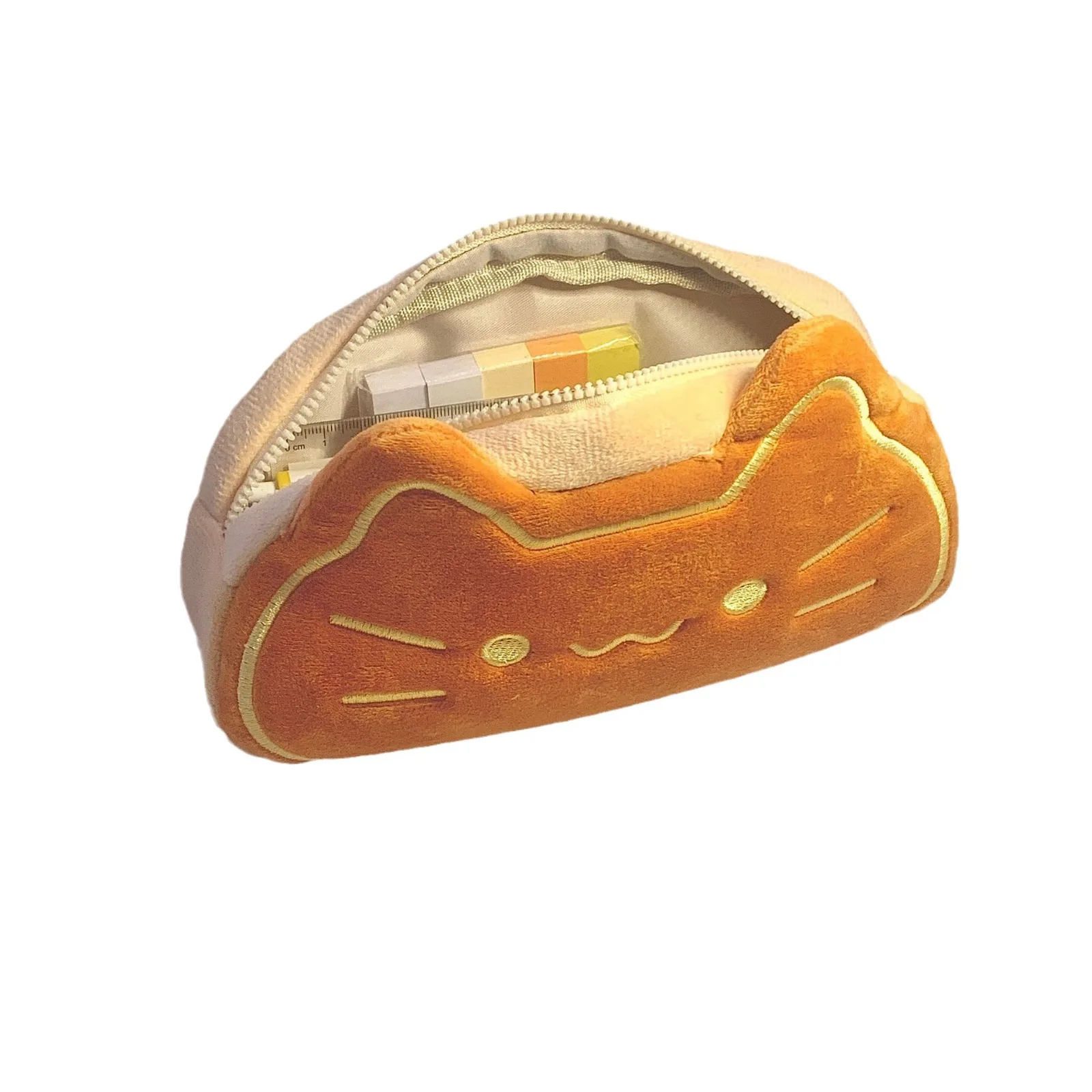 귀여운 카라멜 고양이 플러시 펜 케이스 - Ins 스타일 카와이 동물 연필 주최자, 학생을 위한 대용량 문구 파우치