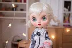 BJD doll wig fits into Blythes doll 9-10in size faux mohair with matching bangs retro mini braid doll accessories woman