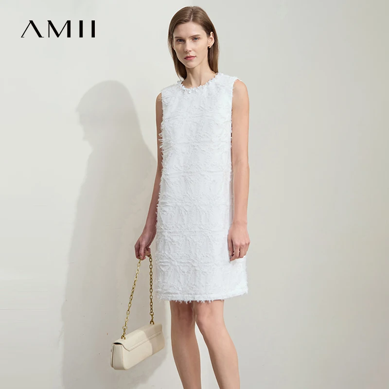 

Amii Minimalist Summer New Dress Women Elegant A-line O-Neck Sleeveless Luxury Tassel Evening Ceremonial Vest Dress12522093