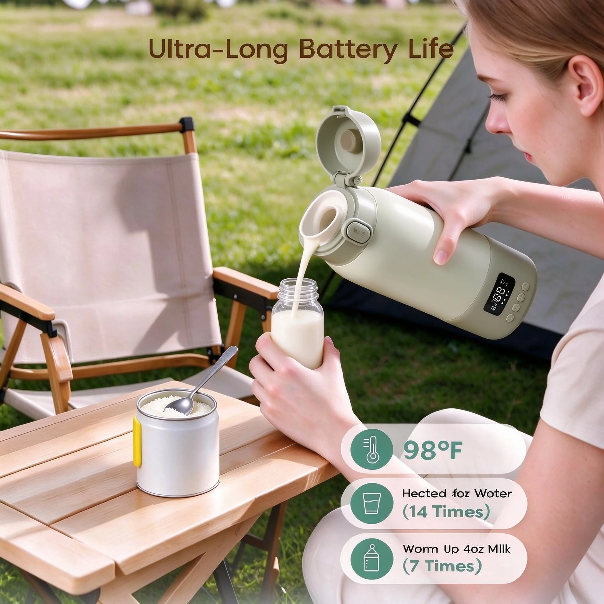 Portable Bottle Warmer for Travel, Baby Milk Warmer with Fast Heating & Long Battery Life, 17Oz Large Capacity 316L Stainless Steel, Keep Warm Function Heater for Formula Breast Milk Coffee Tea