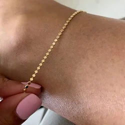 Classic Gold Color Flat Beads Chain Bracelets for Women 2024 New Fashion Stainless Steel Bracelet Anklet Party Jewelry Gifts