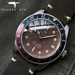 DAGGER-AXE Diving Watch 200M Waterproof Retro Sapphire Pot Cover Bubble Mirror C3 Super Luminous Watch NH35 Men Automatic Watch