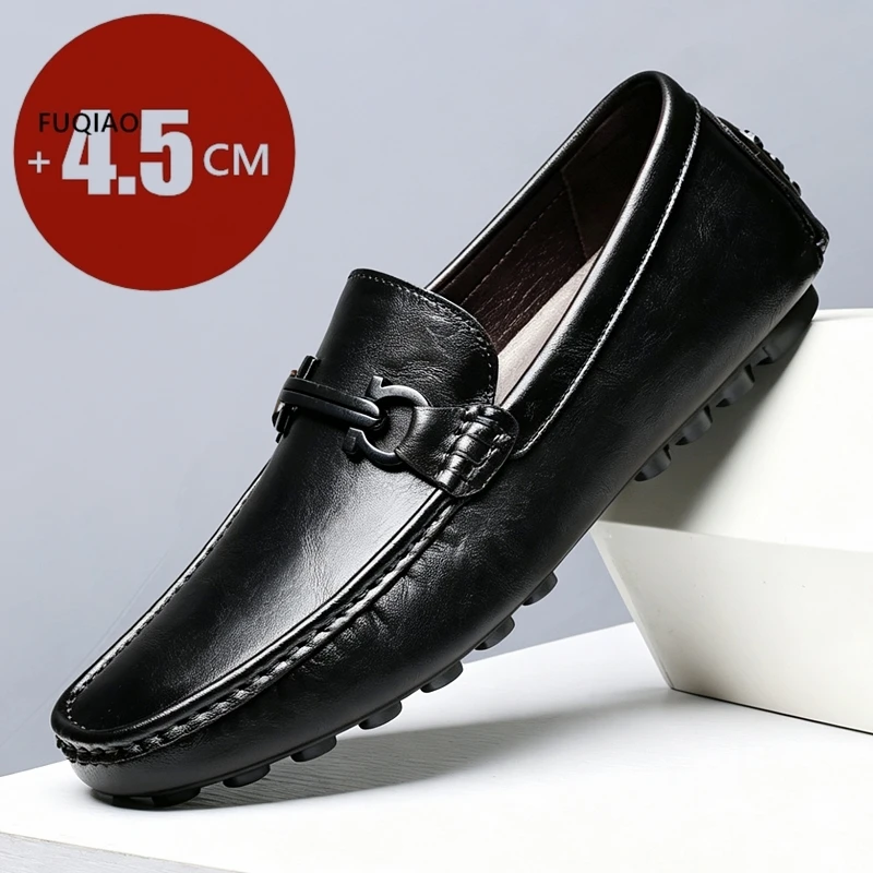 Unisex Plus Size Height Increasing Loafers 4.5cm Hidden Elevator Leather Shoes Soft Comfortable Slip On Business Casual Shoes