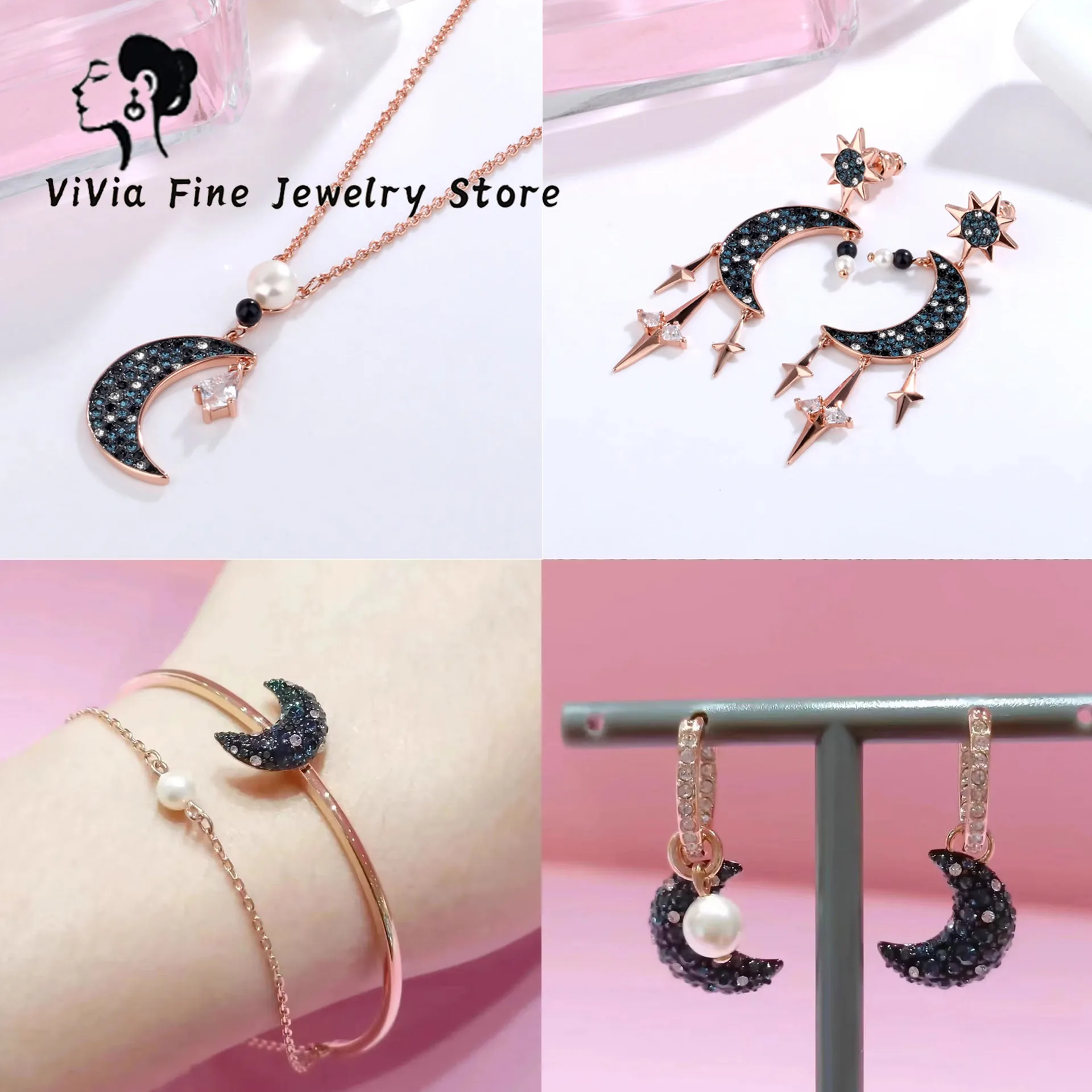 New Trendy 2024 Original Fine Jewelry Set for Women Charms Star Moon SYMBOLIC Earrings Necklace Ring Bracelet Party Accessories