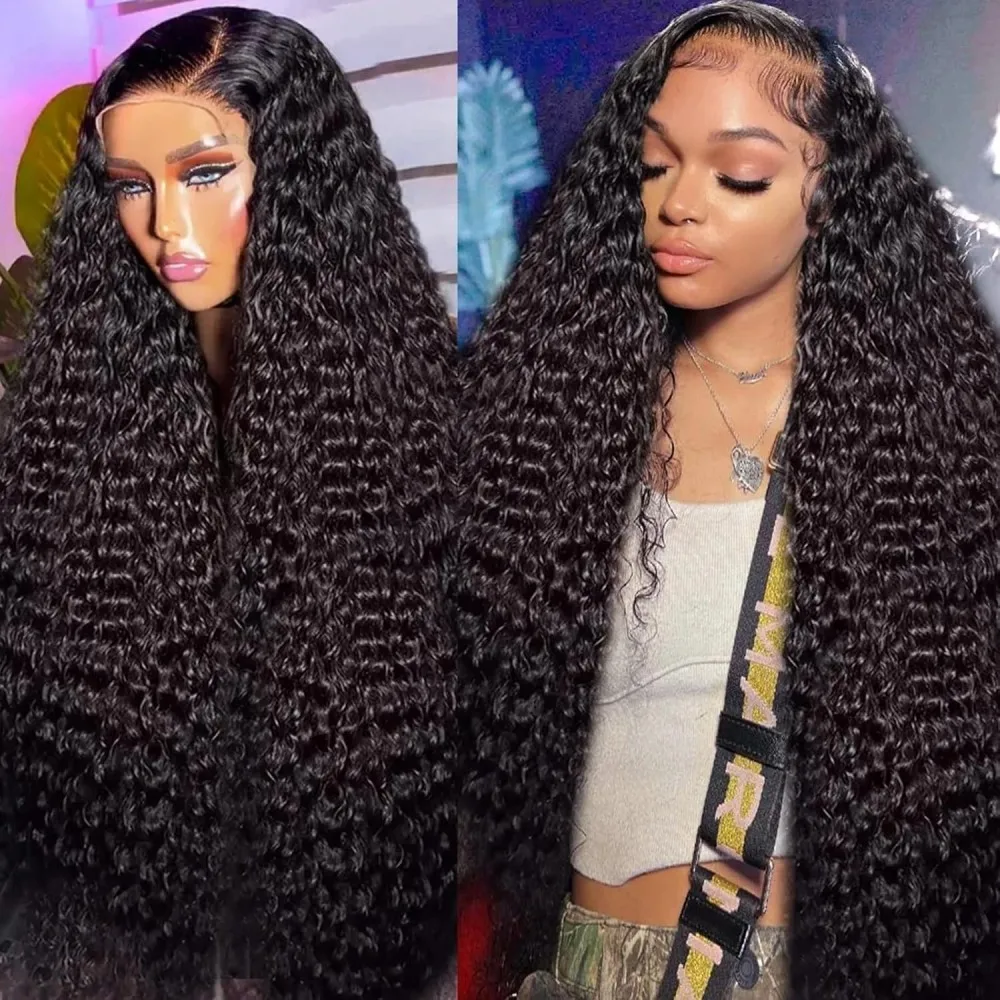 Peruca de Cabelo Humano Cacheado Brasileiro de 36-46 Polegadas, Frontal de Renda 13x6, Renda HD 13x4 7x6, Ondas Profundas, Densidade 220, para Mulheres Negras
