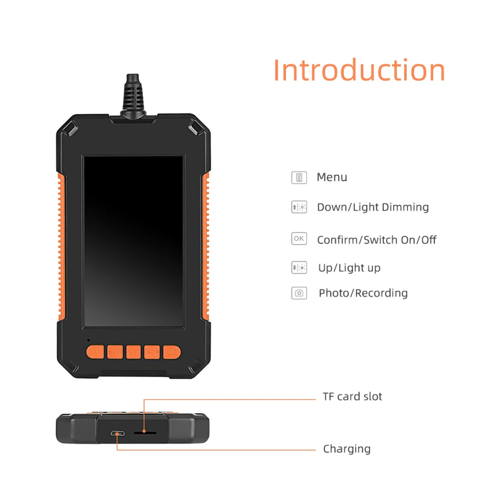 8mm Lens Hd Pipeline Camera 4.3 Inch Ips Screen Car Maintenance Detector Visual Industrial Endoscope IP68 Waterpoof