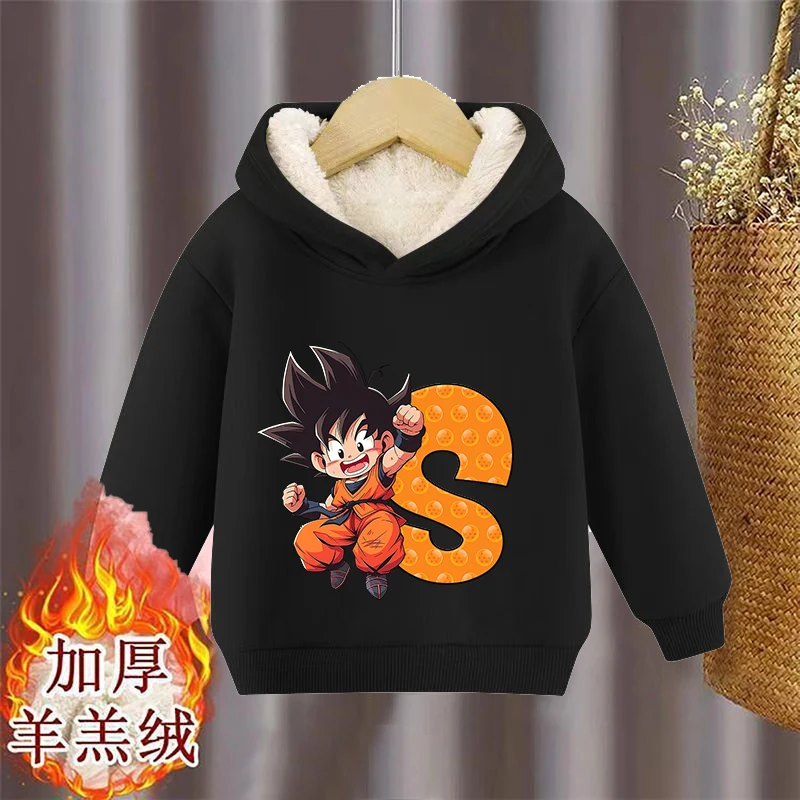 Dragon Ball Children Lamb Wool Pullover Hoodies Cartoon Anime A-Z Alphabet Series Sweatshirt Winter Warm Plush Home Clothing Top