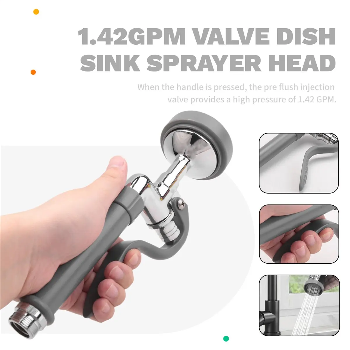Goodprice Kitchen Sink Sprayer Head, 1.42GPM Valve Dish Sprayer Nozzle with Ergonomic Handle, Faucet Parts for Kitchen Sink