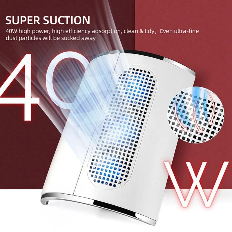 40W Powerful Nail Dust Suction Collector With 3 Fan Vacuum Cleaner Manicure Tools Machine With 2 Bags Durable EU Plug