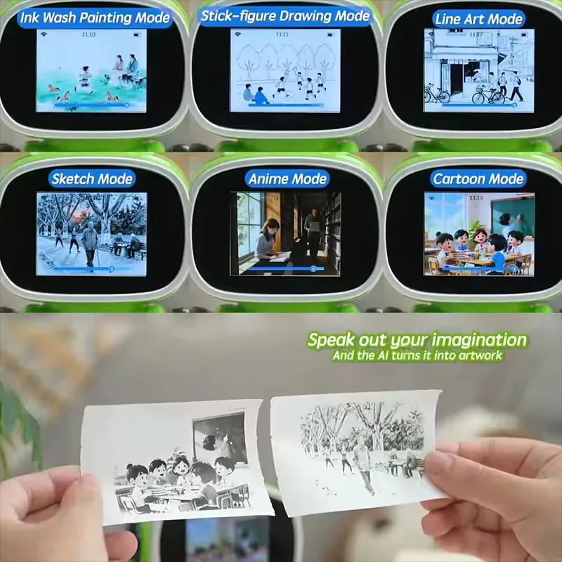 Smart AI Voice Photo Print Recharge Robot Printer Toy APP Transmission Multiple Image Modes Multifunctional Printing Robot Toy