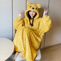 Flannel pajamas for women winter new sweet and lovely cartoon long sleeve robe and pants home wear two pieces