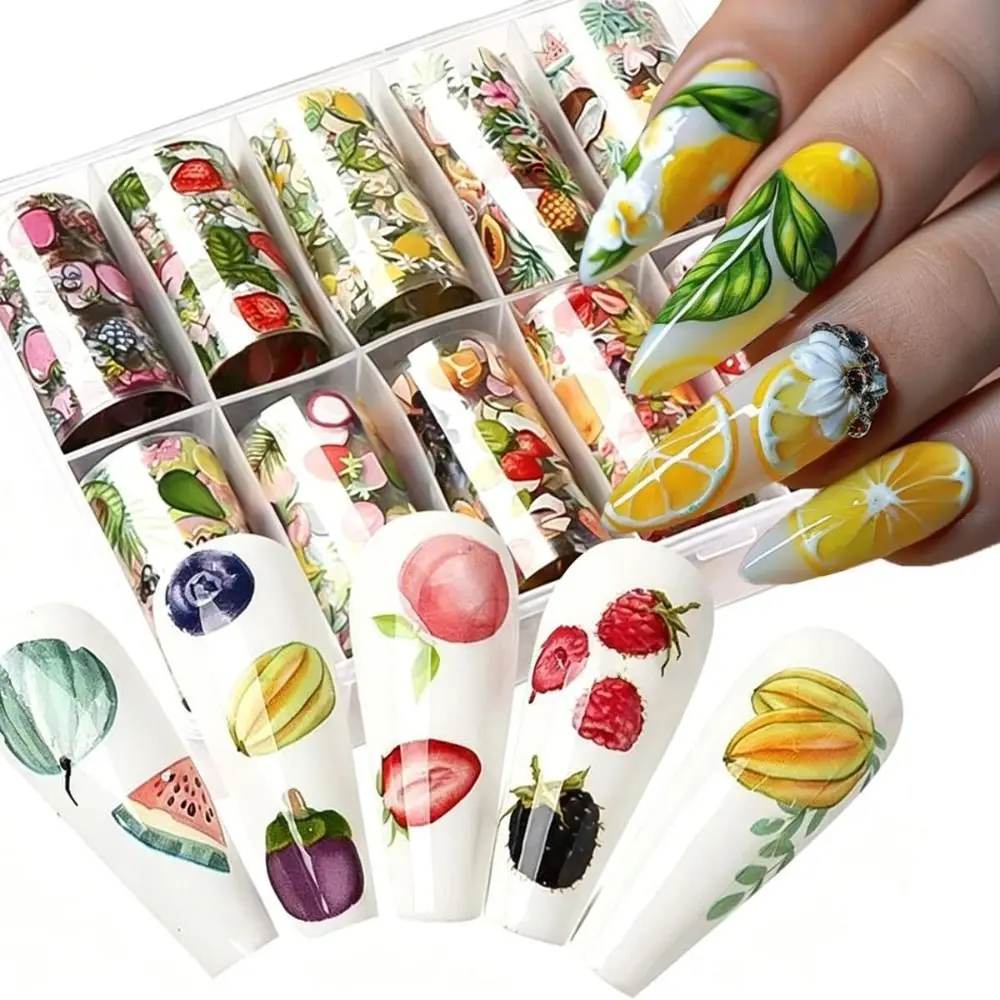 Hot Lemon Strawberry Flower Fruit Nail Art Foil Stickers Starry Sky Paper Slider Transfer Decals Fruit Nail Decals for Women