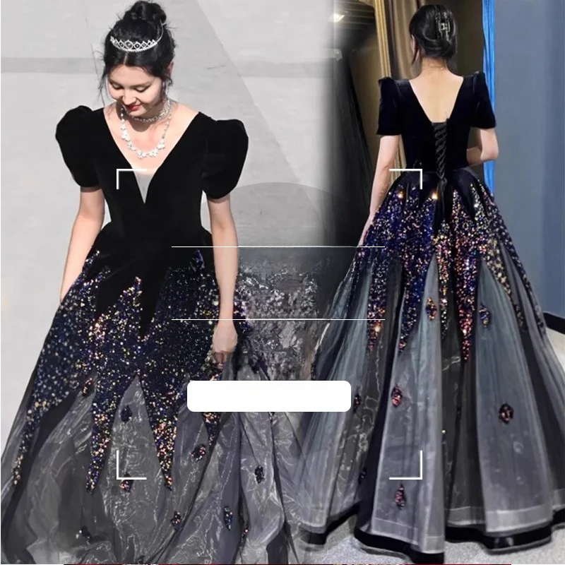 

2025 New plus Size Evening Gown Ele Slimming Host Ball Ceremony Art Exam High Waist round Neline Chinese Made Women'...