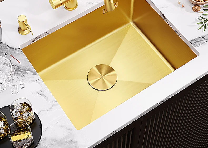 Kitchen Sink Mini Single Sink Bar Counter Thickened Vegetable Wash Basin Sink 255 Gold