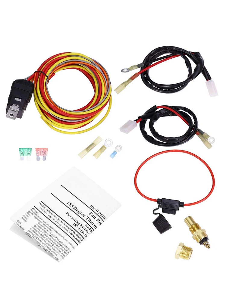 40A car relay harness dual electric cooling fan harness kit 185 on 165 off thermostat