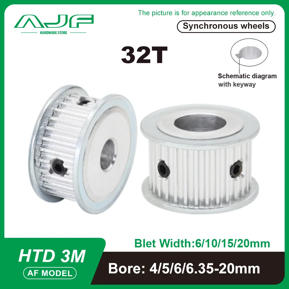32Teeth 32Teeth HTD 3M Pulley Bore 4mm-20mm Timing Pulley Belt Width 6/10/15/20mm HTD 3M 30T 32T Belt Pulley Synchronous Pulley