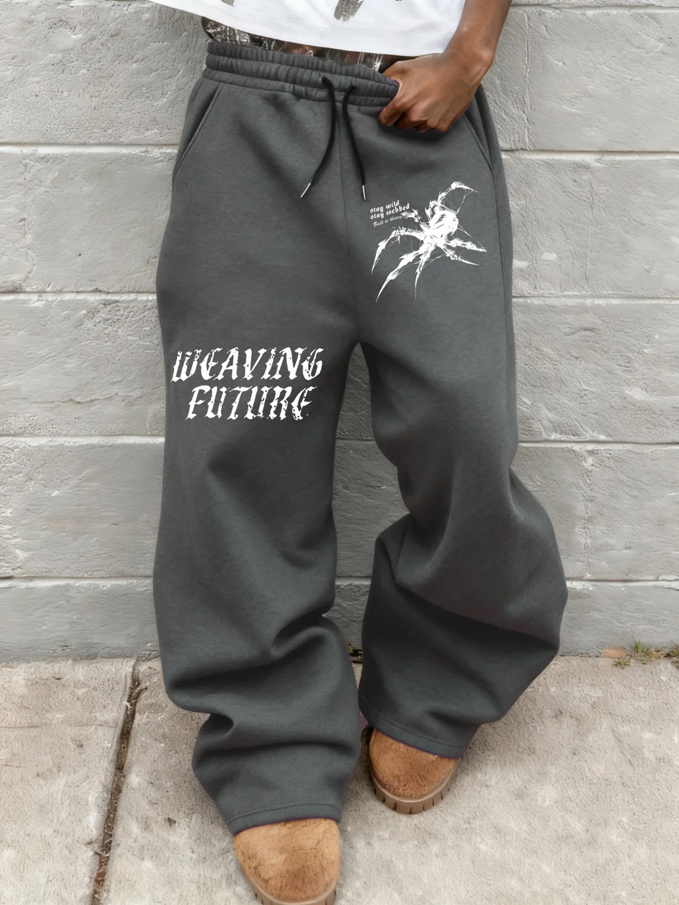 

Men's Casual Trousers, Trendy Spider Letter Print Design, Loose, Comfortable and Drapey, Good Fit and Flattering Leg Shape