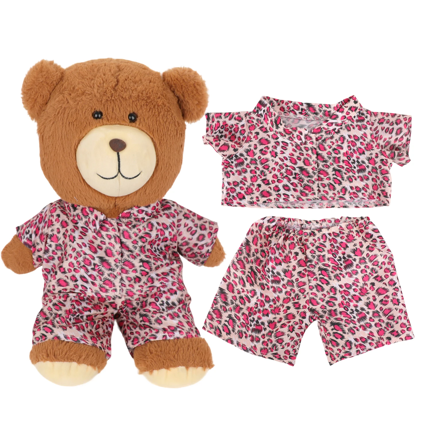 42cm Plush Bear Clothes Cartoon Print Shirt & Shorts Set, Casual Summer Outfit for 16-18 Inch Teddy Bear & Plush Dolls Toy Gift