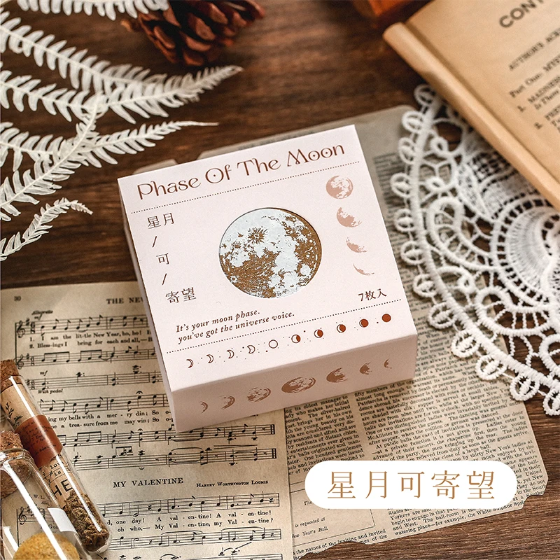 Yoofun 7pc Vintage Plants & Moon Phase Wood Stamp Set