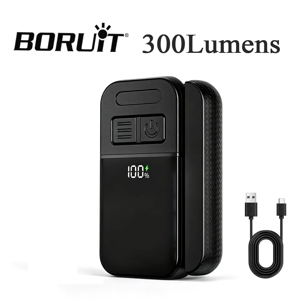 BORUiT 300Lumens Multi-source Magnetic Foldable LED Work Light Type-C Rechargeable Flashlight Waterproof Outdoor Camping Torch