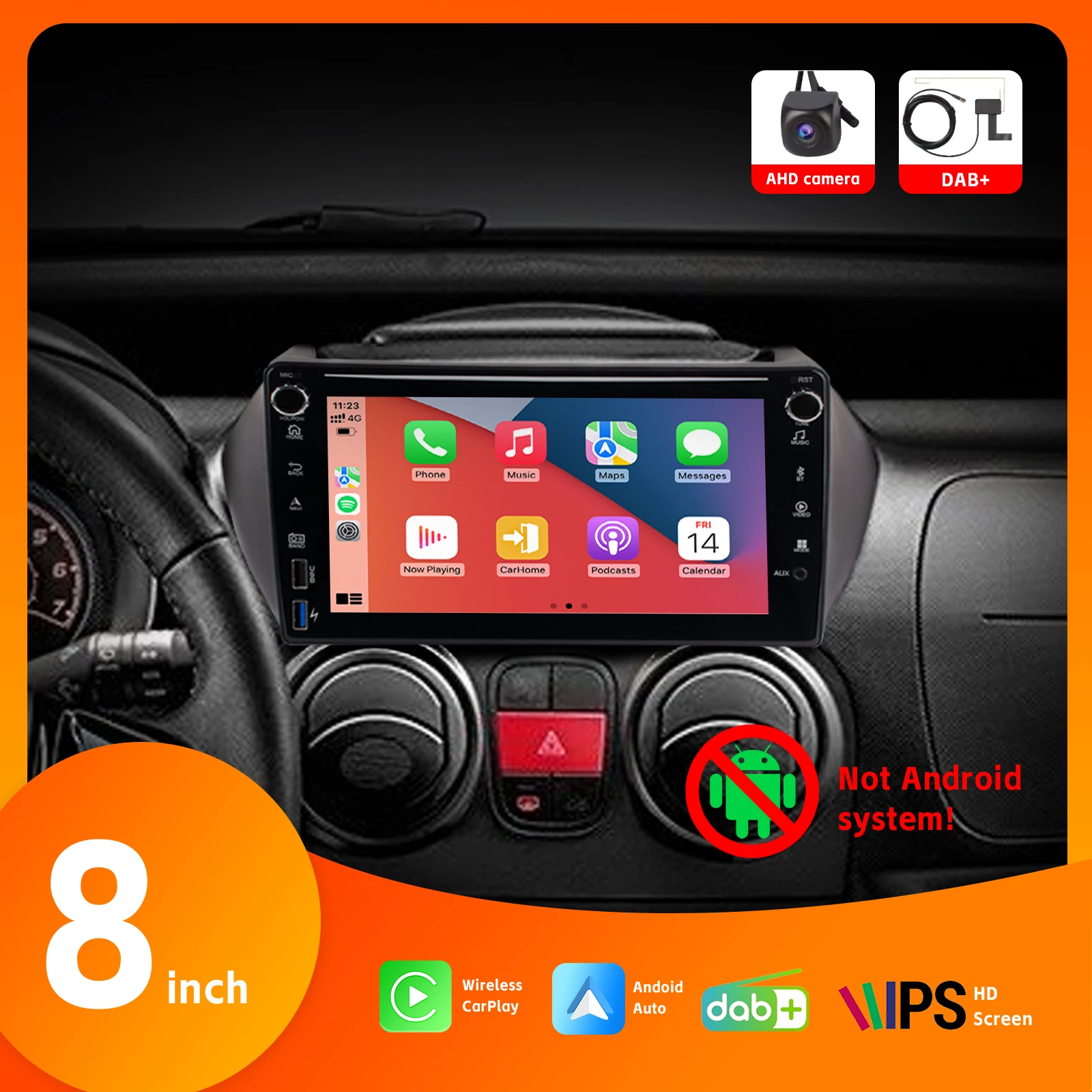 

Car Radio with Wireless Carplay Android Auto SWC DSP BT 8" IPS Touch Screen DAB+ AHD Rear View Camera for Fiat Fiorino 2015-2016