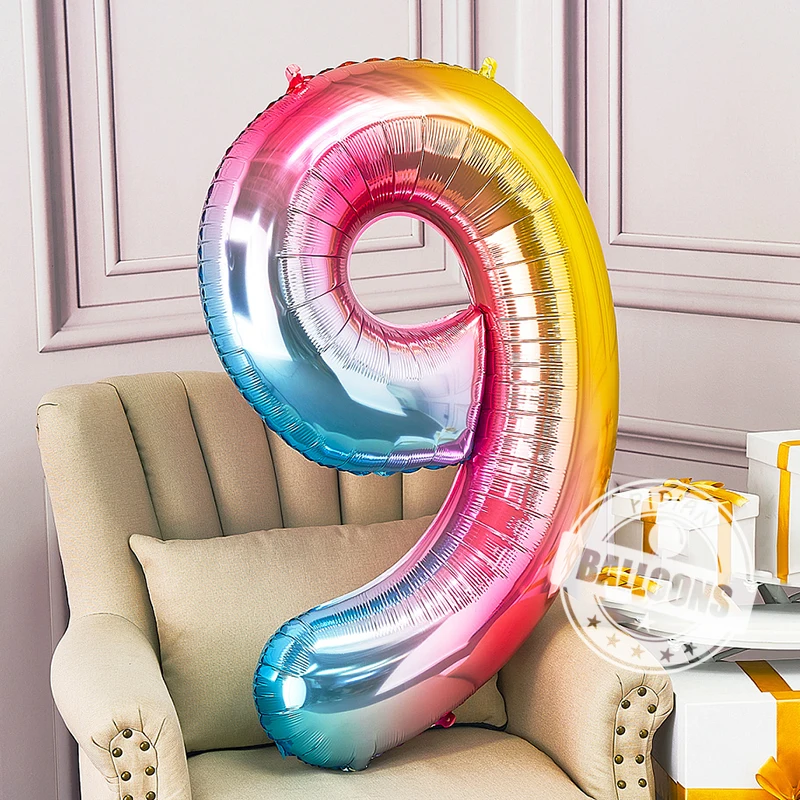 

40inch Rainbow Number 0-9 Foil Balloons Happy Birthday Wedding Party Decoration Adult Colorful Helium Balloon Globos Kids Gift