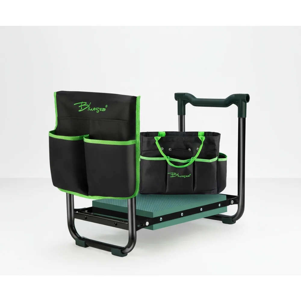 

2-in-1 Foldable Garden Kneeler Seat with Tool Pouch - Heavy Duty Stool & Thick Kneeling Pad for Seniors Women Gardening