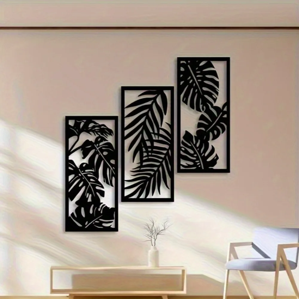 CIFBUY 3Pcs Tropical Leaf Metal Wall Art Set Rustic Iron Plant Sculpture Panel for Home Wedding Indoor Outdoor Decor Vintage