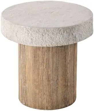 Outdoor Concrete Coffee Table, 20" W Patio Dining Table, Outdoor MgO Table Round in Antique Beige Coffee Table for