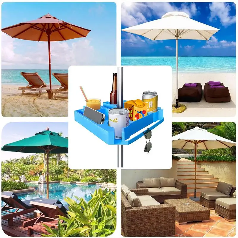 Patio Umbrella Table Tray Portable Table Tray Included 4 Cup Holders 3 Snack Compartments 3 Sunglasses Holes 2 Phone Slots