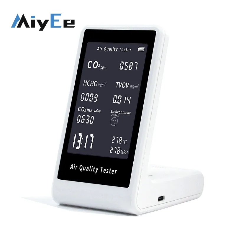 

Intelligent Air Quality Tester High Precision CO2/TVOC/HCHO/Temperature/Humidity Detector with 3.2-inch LCD