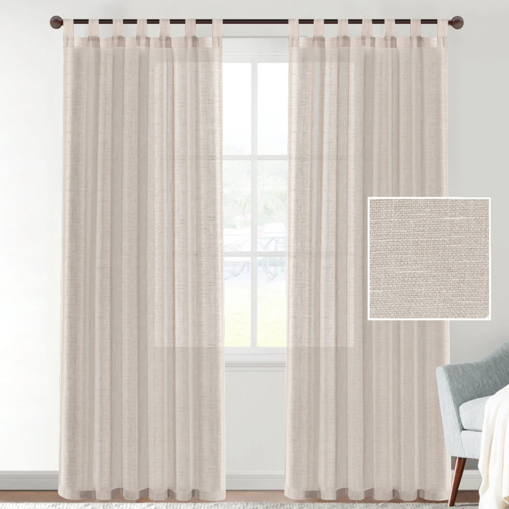 2 Panel Linen Blended Translucent Curtains, Semi-Sheer Gauze Curtains, Simple Style Rod Pocket Design Bedroom Decoration Curtain