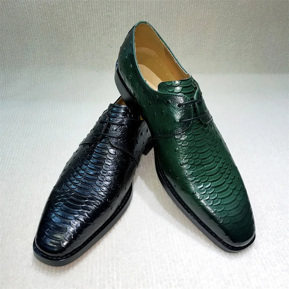 Classic Men's Business Oxford Shoes Green Genuine Cowhide Leather Formal Lace-Up High-Quality Shoes for Office And Wedding