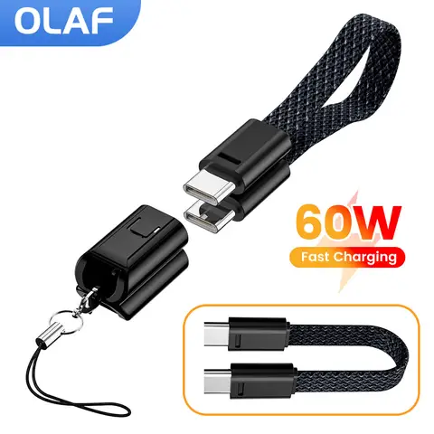 Olaf 60W USB tipo C a tipo C Cable de datos Cable corto para iPhone 15 16 Samsung Xiaomi carga rápida USB C a ios Cable llavero
