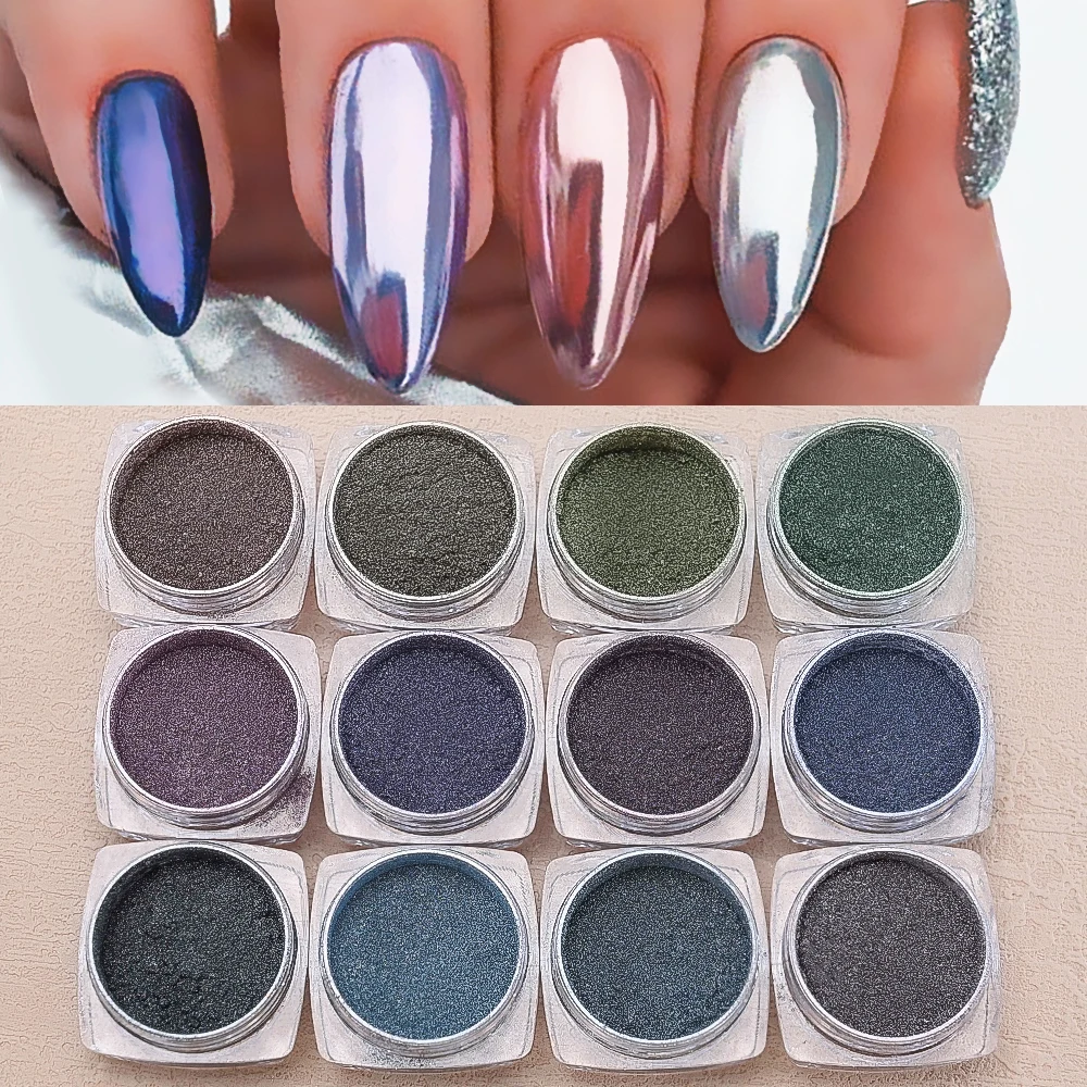 1 جرة ضوء القمر مرآة الأظافر مسحوق بريق الغبار الكروم لامع الفضة/الذهب/الأرجواني لامعة فرك الغبار مسمار UV هلام البولندية الصباغ #1