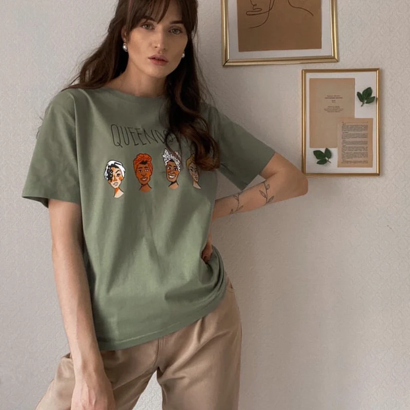 Hirsionsan Gothic Character Printed T Shirt Women Harajuku Soft Summer Cotton Tshirt Korean Loose Tees Ins Casual Female Tops