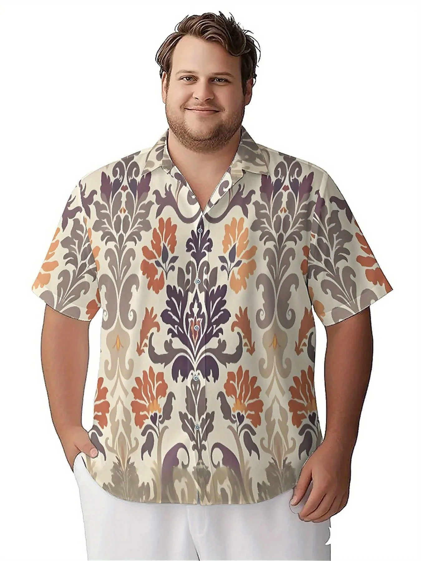 Men's Plus Size Hawaiian Shirts Vintage Flowers pattern, Button Up Shirts, Unisex Casual Clothing, Summer Tops