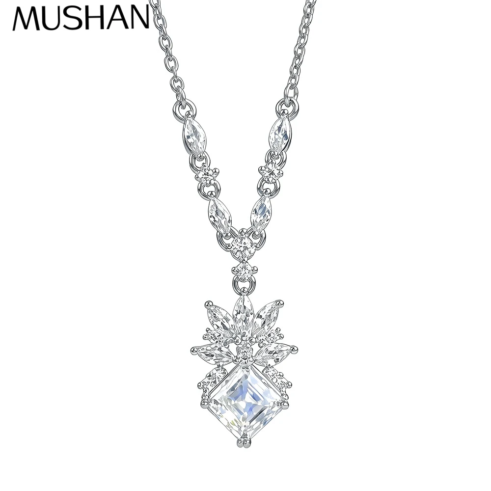 

MuShan Brand Jewelry 925 Sterling Silver Necklace 24IN Brilliant Moissanite GRA Certified for Daughter Rhodium Plated MST Patent