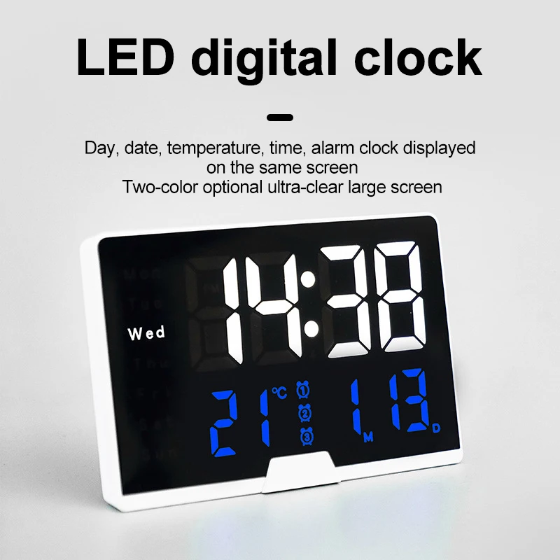 Narrow Bezel Digital Alarm Clock Voice Control Temp Touch Snooze 3 Alarms Electronic Table Clock Night Mode Digital LED Clocks